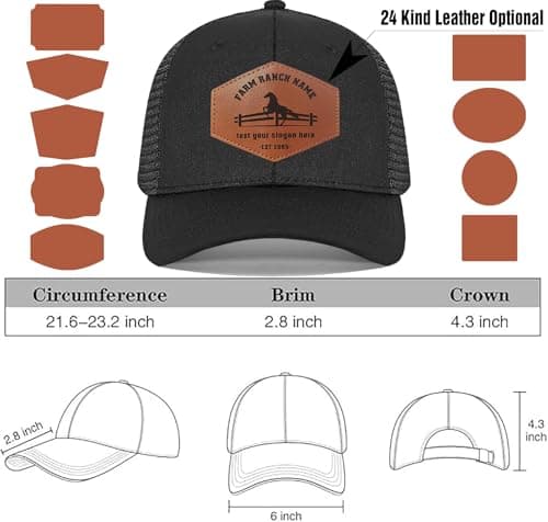 QSANQEN Custom Leather Pattern Trucker Hat Adjustable Personalized Carve Leather Patch Baseball Cap for Men & Women - Thumbnail 4