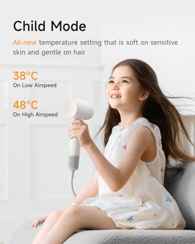 Laifen Hair Dryer SE 2, 200 Million Negative Ionic Blow Dryer with Child Mode and 108,000 RPM Brushless Motor, Fast Drying High-Speed Low Noise Hairdryer with Magnetic Attachments, HD130 - Thumbnail 6