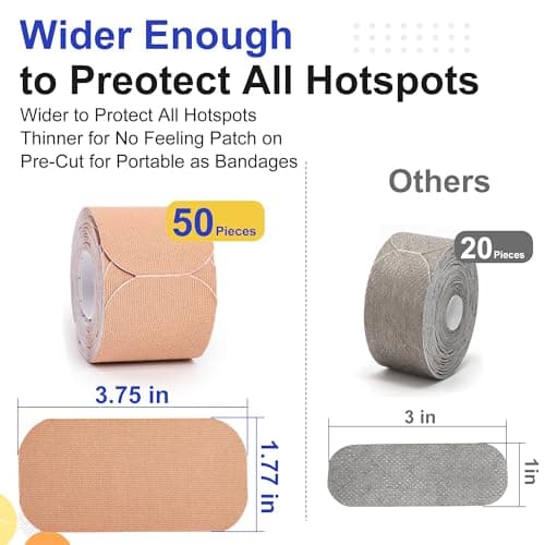 Blister Prevention Tapes for Ball of Foot | Pre-Cut & Ultra Large Bandages for Feet Hot Spots | Waterproof & Strong Stick Patches for Foot | Self-Stick Blister Cushions, 50 PICS, Beige - Thumbnail 3