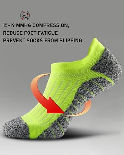 SITOISBE Men's No Show Compression Athletic Socks, Cushioned for Running Hiking, Large, Hi-viz Yellow-4 Pairs - Thumbnail 4