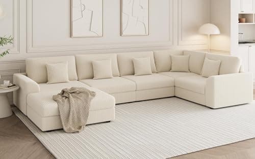 146" Modular Sectional Sofa, Oversized U Shaped, Convertible Sleeper Sofa, Deep Seat Comfy Cloud Couch with Ottoman and 5 Pillows for Living Room - Thumbnail 3