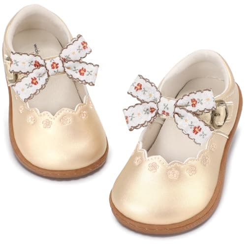 WIDE TOE BOX Girls School Shoes Mary Jane Toddler Lightweight Non-Slip Comfortable Ballet Shoes for Girls Gold Toddler 9