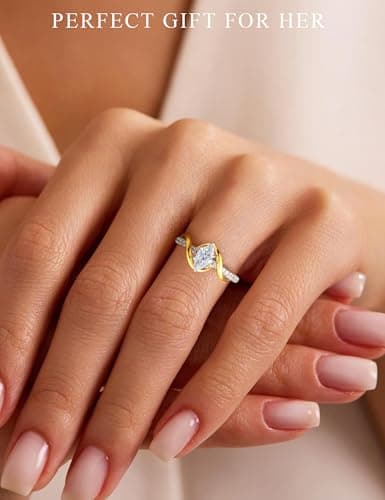 Fimewon 925 Sterling Silver Rings Marquise Engagement Ring for Women Gold and Sliver Rings Gifts for Women Size 5 - Thumbnail 3