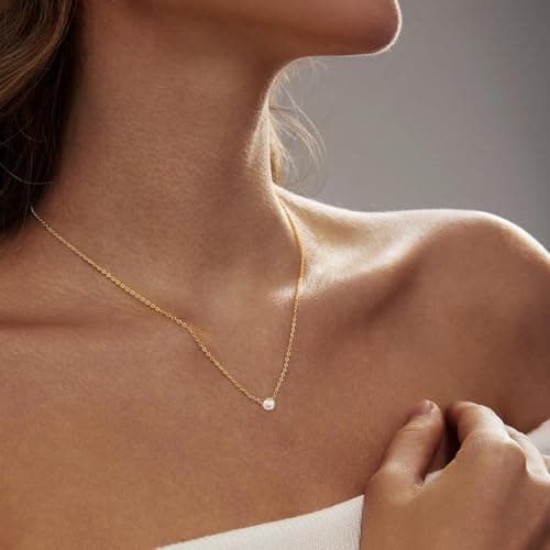 PNNY AMDA Simple Gold Diamond Necklace: 18K Gold Plated Dainty Diamond Look Pendant Necklace Sparkly - Single CZ Exquisite Gifts for Women Mothers Day XL-ZS-DG - Thumbnail 5