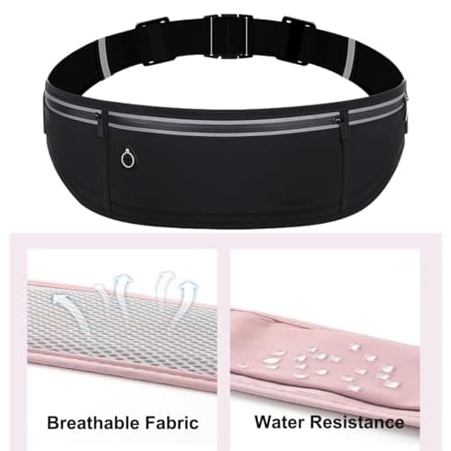 Slim Running Belt Fanny Pack for Men Women, Adjustable Running Phone Holder with 3 Pockets, Reflective Fitness Fanny Pack for Phones up to 7.2 inch, Water Resistant Sports Waist Bag, Black - Thumbnail 5