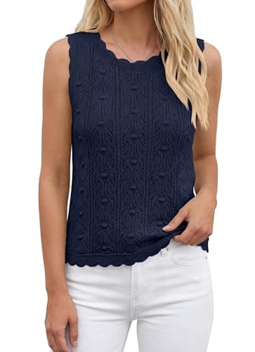 BTFBM Crochet Tank Tops for Women Hollow Out Sleeveless Loose Sweater Vest Top Summer Spring 2026 Beach Vacation Clothes(Navy Blue, Large) - Thumbnail 3