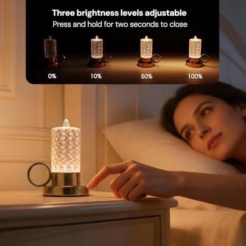 L LOHAS LED Flameless Candles, 3 Level Brightness Adjustable, Rechargeable Battery Candles, 3000K Soft White, Crystal Gold Metal Candles for Easter Valentines Aniversary Wedding, 3.93"x2.95"4.84" - Thumbnail 3