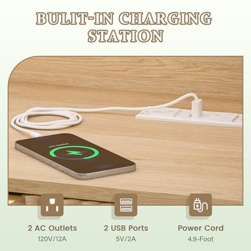 GlouMod 58" Coffee Bar Cabinet with Storage and Drawers, Large Sideboard Buffet Cabinet with Charging Station, Adjustable Lighting, 2 Doors and Open Shelves, Fluted Panel, Natural Oak - Thumbnail 3