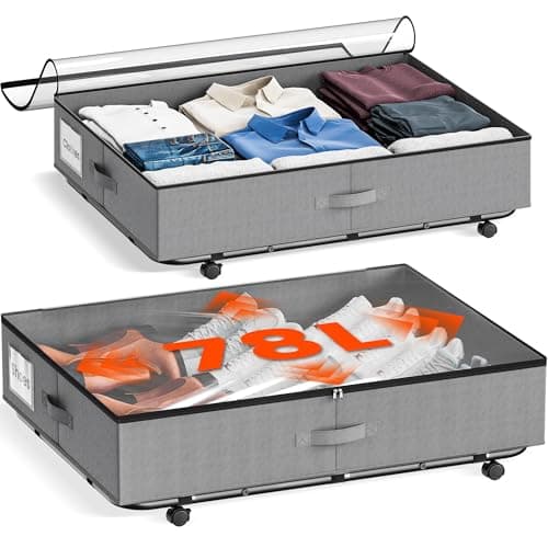 XXXL 78L Under Bed Storage with Wheels, Rolling Storage Containers with Clear Lid & Label, Heavy-Duty Metal Frame, Easy Pull-out, Underbed Storage Bins for Clothes, Shoes, Blankets, and Toys(2PACK) - Image 1