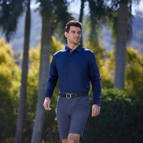 M MAELREG Long Sleeve Golf Shirt Men Performance Tennis Athletic Golf Polo Long Sleeve Shirts for Men Olive Green - Thumbnail 2