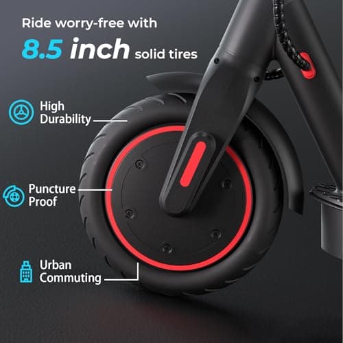 iScooter Electric Scooter 2025, 18Miles Max Range, 19 Mph Top Speed, Foldable Scooter Electric with 8.5‘’ Solid Tire, Smart APP, Double Braking Systems for Adults, Teenage - i9 - Thumbnail 4