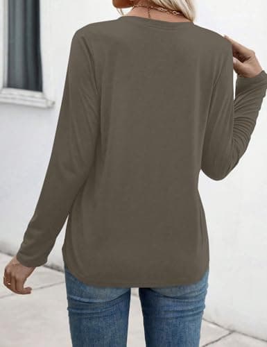 JUSTFASHIONNOW Pleated Long Sleeve Shirts for Women V Neck Dressy Casual Business Blouses Fall Tops 2025 Trendy(Brown,XX-Large) - Thumbnail 6