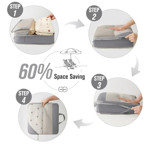 WOOMADA Compression Packing Cubes for Suitcases Travel Essentials 6 Set Rectangle Mesh Expandable Travel Bags Organizer for Luggage(Light Grey) - Thumbnail 3
