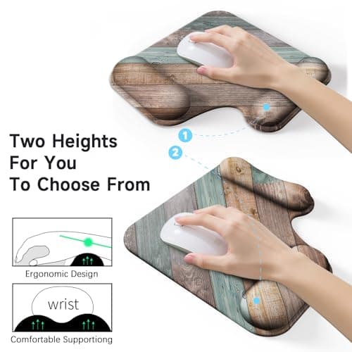 Mcapirivo Ergonomic Mouse Pad with Gel Wrist Rest (1"& 1.2" Dual Height) - Mouse Pads Compact Mousepad Desk Mat Office, Gaming & Carpal Tunnel Relief | Non-Slip Rubber Base Rustic Wood Pattern - Thumbnail 2