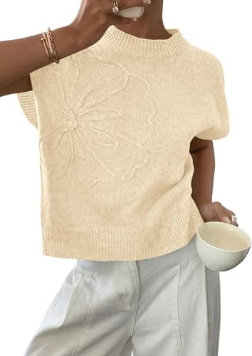 PRETTYGARDEN Women's 2026 Spring Sweater Vest Trendy Flower Knit Short Sleeve Cute Pullover Tank Tops Summer Fashion Clothing (Apricot,Large)