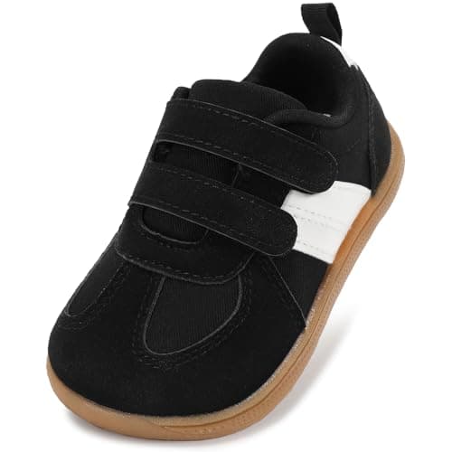 WIDE TOE BOX Toddler Girls Boys Shoes Wide Zero Drop Barefoot Shoes Comfort Non-Slip First Walking Sneakers for Preschool Outdoor Activities Black White, 7 Wide Toddler