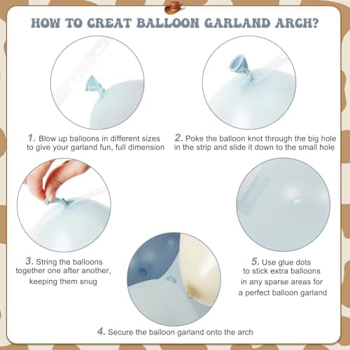 JOYFLOAT Cowboy Dusty Blue Cow Balloon Garland Arch Kit, Light blue Brown Sand White Balloons for Cowboy Rodeo Baby Shower Western Theme Birthday Party Decoration - Thumbnail 6