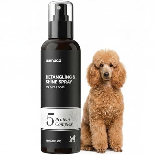 aumuca Dog Detangling & Shine Spray – Leave-in Conditioner & Dematting Spray for Doodles, Cats & Horses Without Buildup | 5-Protein Complex for Deep Repair & Enhanced Shine | 8 Fl Oz (Meadowfoam)