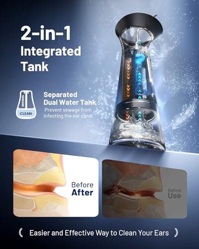 Ear Wax Removal with One-Piece Waste Tank, FSA-HSA-Eligible, Water Powered Ear Cleaner, Electric Ear Cleaning Kit with Water Temperature Sensor, Ear Irrigation Flushing System, Black - Thumbnail 2