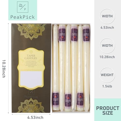 12 Pack Ivory Taper Candles - Taper Candles 10 Inch Smokeless & Unscented - 8 Hours Long Burning - Hand Poured Tall Candlesticks - Ideal for Wedding, Party, and Home Décor - Thumbnail 6
