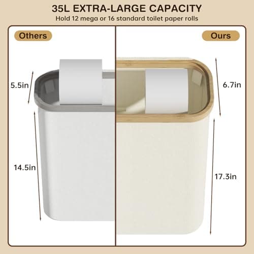 Toilet Paper Storage Basket with Lid and Handle, Foldable Toilet Paper Basket Organizer for Bathroom, Large Capacity Toilet Paper Holder with Storage for 12 Mega or 16 Regular Rolls, Beige - Thumbnail 5