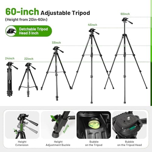 Laser Level with Tripod 60 Inch, Huepar Self Leveling Laser Level with 2 Plumb Dots -Green Cross Line Laser Leveler Tool with 360° Horizontal and 140° Vertical Line for Construction & Home Use 621CGT - Thumbnail 4