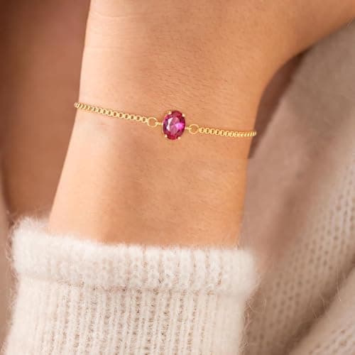Sistble Birthstone Bracelet Women Gifts for Valentines Day February Amethyst Bracelet Gold Plated Oval Stone Bracelets for Women Birthstone Jewelry 21th 50th Birthday Gifts for Her - Thumbnail 5