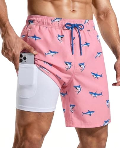 CoozySphere Mens 7 Inch Swim Trunks with Compression Liner Board Shorts with Zippered Pocket Bathing Suit for Beach Vacation XL - Image 1