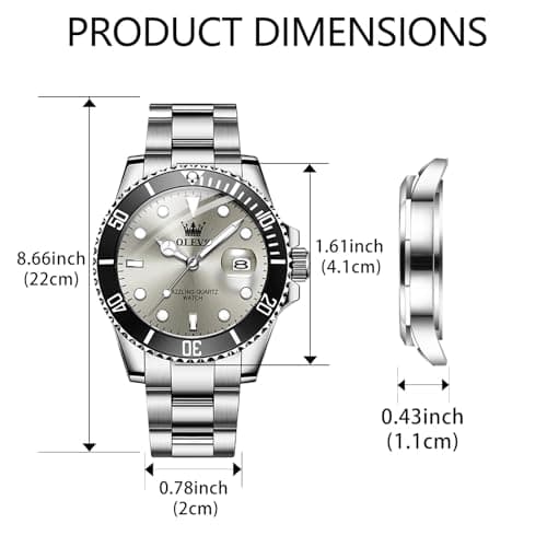 OLEVS Silver Luxury Men's Wrist Watches Analog with Day Date Grey Large Face Original Waterproof Stainless Steel Watches for Men Dress Quartz Watch - Thumbnail 5