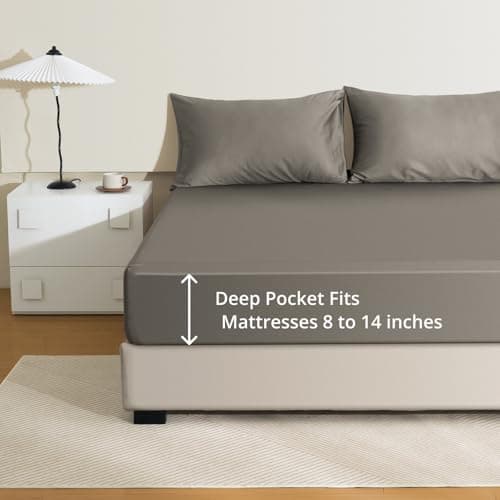 Queen Fitted Sheet Only with Drawstring and 360° Elastic Strap for Tight Fit, 100% Long-Staple Cotton Fitted Queen Sheet, Luxury Soft, No Slippage, 1000TC, Deep Pocket Fits 8" to 16" Mattress - Thumbnail 5