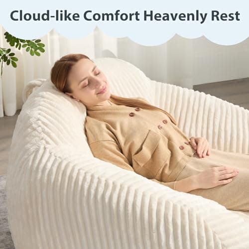 HUGHEAVEN Bean Bag Chair for Adults & Kids, Bean Bag with Armrests, Cozy Reading Chair with Back Support,Sofa for Bedroom, Living Room, Beige - Thumbnail 3