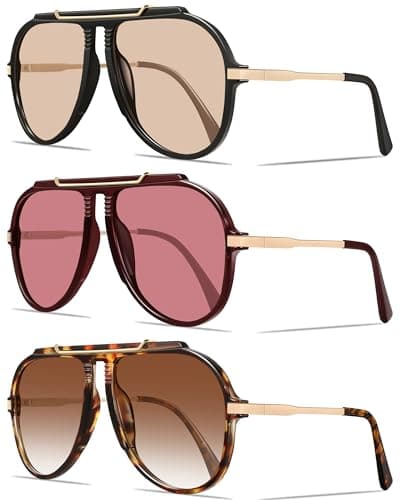 YMRFW Retro Oversized Aviator Sunglasses for Women Men Trendy Metal Gold Tangle Free Big Sun Glasses - Image 1
