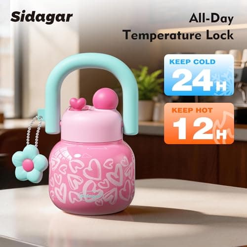 Sidagar 22 oz Tumbler with Straw and Carry Handle, Wide Mouth Insulated Stainless Steel Travel Water Bottle, Heart Pattern Flask for Gym & Office, Preppy Kawaii Valentines Day Gift - Thumbnail 5