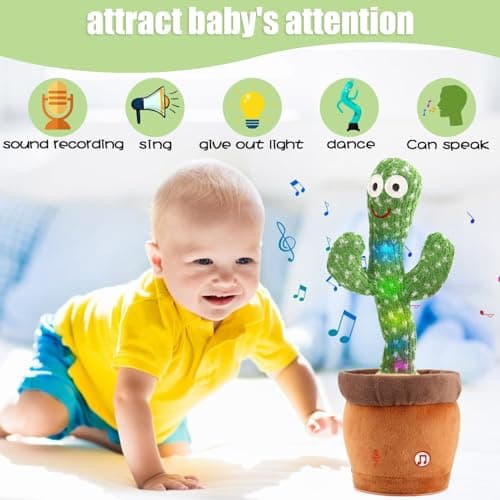 MIAODAM Dancing Cactus, Talking Kids Toys Repeats What You Say, Tummy Time Toy 120 Pcs Songs for Baby Singing Cactus Mimicking Toy Funny Toys - Thumbnail 3