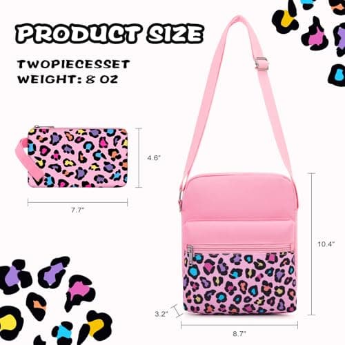 WOOMADA 2pcs Canvas Bag Crossbody Purses Cross Body Bag Messenger Bag CrossBody Purse Set(Pink Leopard) - Thumbnail 3