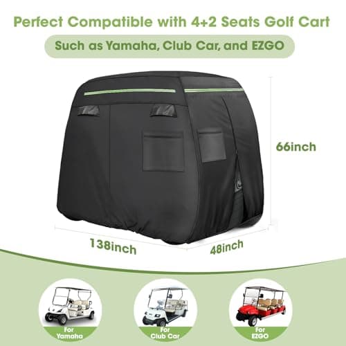 Xoxocos Golf Cart Covers 6 Passenger, Heavy Duty 600D Waterproof Golf Cart Seat Cover EZGO, Club Car, Yamaha, Outdoor 6 Seater with Reflective Strips, Zippered Pockets, Zipper Doors - Thumbnail 2
