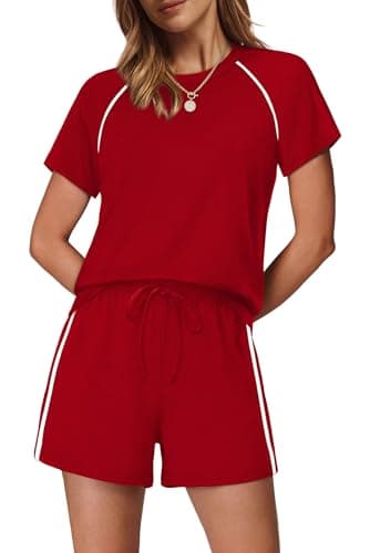 Sampeel Summer Outfits for Womens Sweatsuits 2 Piece Set Matching Sets Womens Clothing Loungewear Woman Athleisure Workout Set Spring Cruise Outfits Beach Vacation Clothes 2026 Red L - Image 1