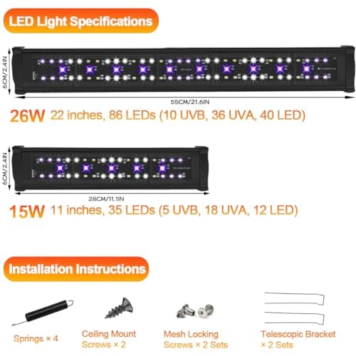 REPTIDLDB LED UVB Reptile Light with Timer & Dimmer, Adjustable 10.0-20.0 UVA UVB Fixture, Full Spectrum Sunlamp for Bearded Dragons, Turtles, Snakes, Desert & Tropical Habitats, 22-Inch - Thumbnail 6