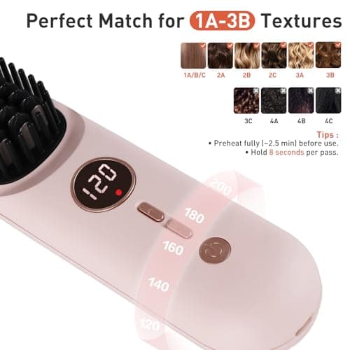 TANSHINE Go Brush Pro 2026 Cordless Hair Straightener Brush,6000mAh Type-C, Negative Ions & LCD Display - Portable Straightening Comb for Travel,Rechargeable Mini Hot Straightening Comb for Women,Pink - Thumbnail 5