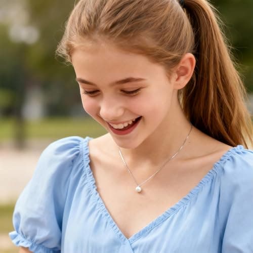 Pearl Necklaces Birthday Gifts for Girls - 925 Sterling Silver Single Freshwater Pendant Jewelry Adjustable Chain Sweet Dainty Trendy with Card Beauty Meaningful Present for Teen Girl (10 Years Old) - Thumbnail 2