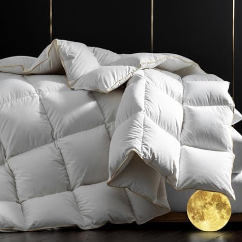 HANYUN Goose Down Feather Fiber Comforter - All Season Queen Size -100% Cotton Duvet Insert Warm and Breathable Down Comforter Ultra-Soft 700 Fill-Power Fluffy Warmth 90"x90" - Image 1