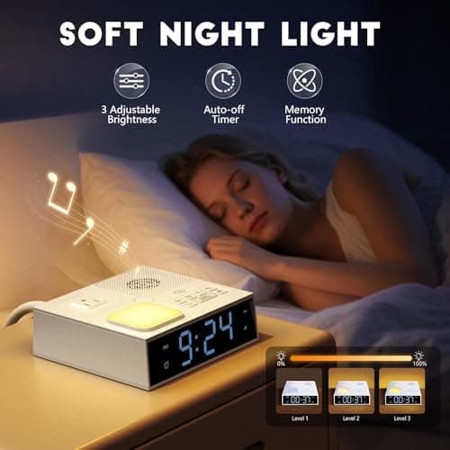 White Noise Sound Machine with Dual Alarm Clock - Soft Night Light 41 Non Looping Sounds USB Port Charger 3 Timers Memory Function 31 Adjustable Volume Sleep Sound Machine for Adult & Home Bedroom - Thumbnail 5