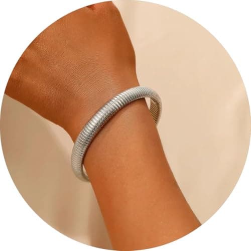 Bracelets Sets 14K Silver Plated Toned Bangle Coiled Design Minimalist Aesthetic Elegance Gift - Thumbnail 2