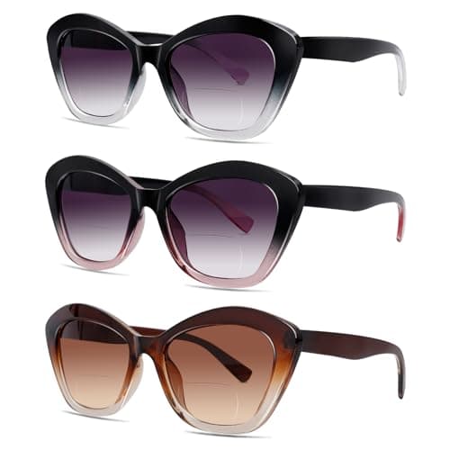 LADEESSE 3 Pack Bifocal Reader Sunglasses for Women Fashion Cateye Sun Readers Outdoor Reading Glasses UV400 +2.50 Protection