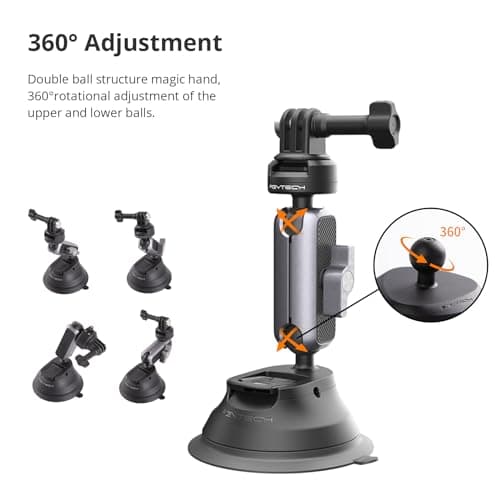 PGYTECH CapLock Suction Cup Car Mount, Quick Release for Action Camera, 1/4"-20 Thread Adapter, Compatible with DJI OSMO Action 6/5 Pro/Pocket 3/Xtra Muse, Gopro 13/12, Insta360 Ace Pro 2/X5/ONE RS/R - Thumbnail 3