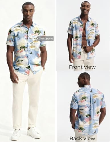 PJ PAUL JONES Hawaiian Shirt for Men Short Sleeve Button Down Shirts Wrinkle Free Collared Shirts with Pocket Tropical Ocean Print - Thumbnail 3