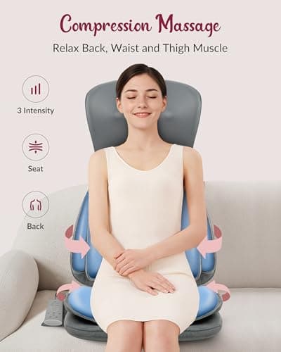 THERAZZAGGE Shiatsu Neck Back Massager with Heat, Massage Chair Full Body with Compression, Chair Massage Pad with Vibration, Seat Massager for Home, Office Chair Use - Thumbnail 3