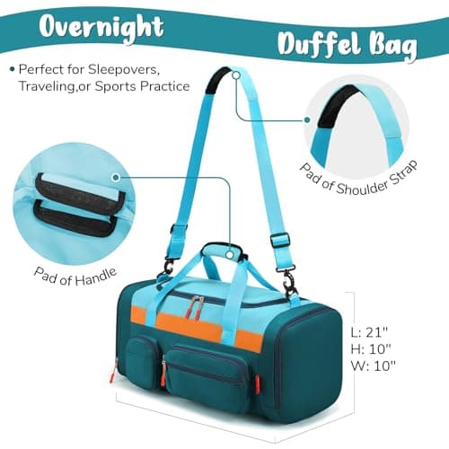 WOOMADA Kids Travel Bag with Shoe & Wet Pockets, Carry On Duffle Bag for Overnight Trips, Sports, School(green) - Thumbnail 2