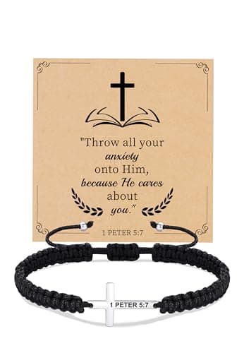 Sistble Mothers Day Gifts for Women Teens, Easter Basket Stuffers Christian Gifts for Women Faith Silver Cross Bracelet Bible Verse Bracelets 1 Peter Confirmation Baptism Religious Gift - Image 1