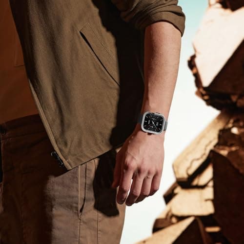 SDOCEBF Metal Bumper Case for Apple Watch Series 9 8 7 45mm Protector, Apple Watch Case 45mm iWatch Rugged Bumper 45 mm with TPU Back Cover, Raised Edge Screen Protection, Titanium Original - Thumbnail 6